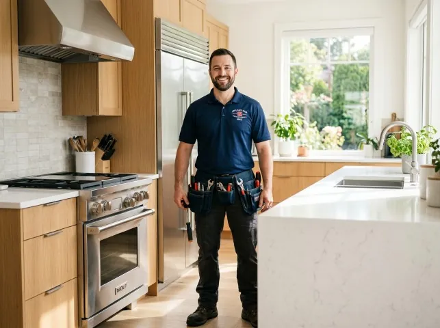 Appliance Repair Hero technician in a Brookline, NH kitchen after an appliance repair